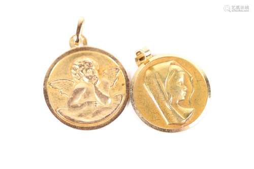 Médaille en or jaune (750) figurant un ange,1.3 gr et médail...