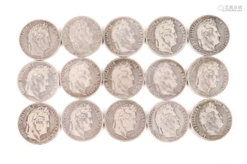 15 pièces de 5 francs argent Louis Philippe (1831, 1832, 183...