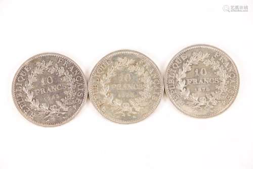 Trois pièces de 10 francs argent (1965, 1970)