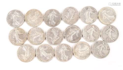 17 pièces de 2 francs argent (1898, 1902, 1908, 1914, 1915, ...
