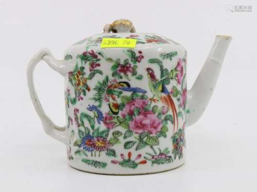 ANTIQUE CHINESE BATCHELOR S TEAPOT, ROSE CANTON PATTERN, 10C...