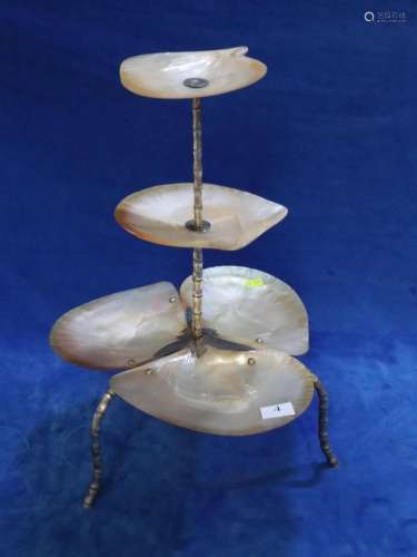 EXPORT CHINESE SILVER & PEARL SHELL 3 TIER CAKE STAND MA...