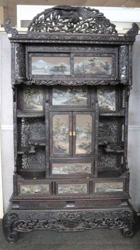 EARLY 20TH CENTURY JAPANESE PAGODA CABINET, HARDWOOD WITH HA...