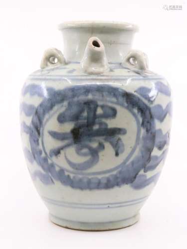 LARGE CHINESE EWER, MING DYNASTY, BLUE AND WHITE WITH SHORT ...