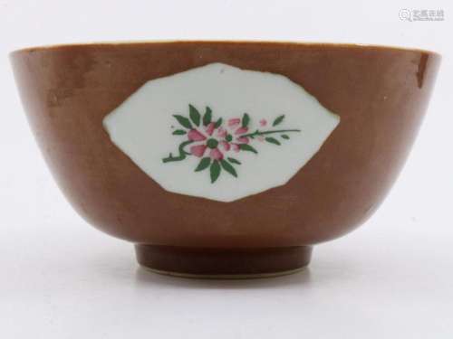 ANTIQUE CHINESE TEA BOWL, BATAVIA WARE, WITH FLORAL INSERT P...
