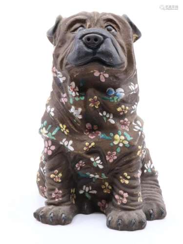 CHINESE TERRACOTTA SHAR PEI DOG FIGURE, MARKED TO BASE, FLOR...