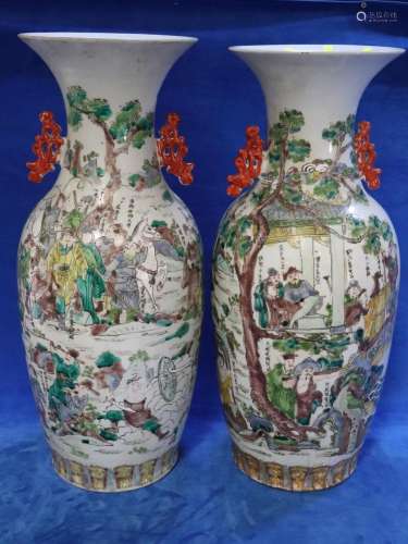 LARGE PAIR OF CHINESE FLOOR VASES, HAND PAINTED WITH SCHOLAR...