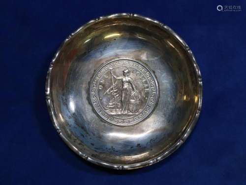 1911 STERLING SILVER PIN DISH, SET WITH A 1911 EAST INDIA ON...