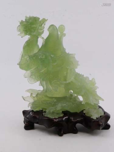 BOXED VINTAGE CARVED JADE FIGURE OF CHINESE DRAGONS WITH WOO...