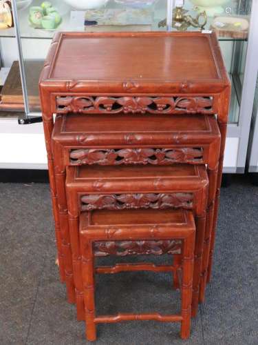 SET OF 4 CHINESE CARVED ROSEWOOD NESTING TABLES