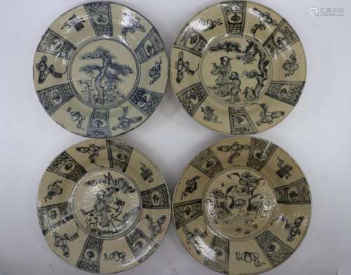 SET OF 4 CHINESE HAND PAINTED BOWLS, MARKED BELOW, 19.CM DIA...