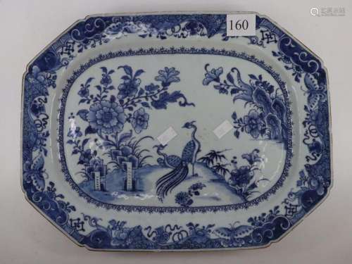 ANTIQUE CHINESE PLATTER, BLUE AND WHITE FLORAL PATTERN WITH ...