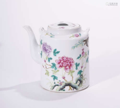 清時代 粉彩花卉紋茶壺