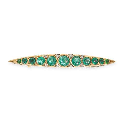 AN ANTIQUE GREEN PASTE AND DIAMOND CRESCENT MOON BROOCH desi...