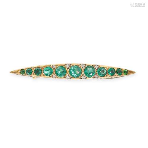 AN ANTIQUE GREEN PASTE AND DIAMOND CRESCENT MOON BROOCH desi...