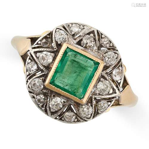 AN EMERALD AND DIAMOND DRESS RING in 18ct yellow gold, the c...