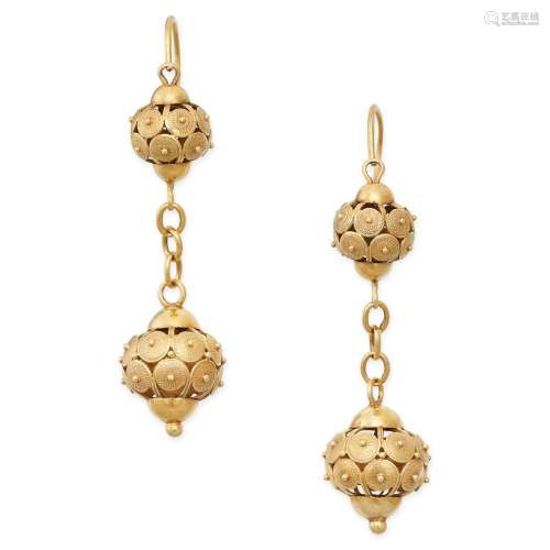 A PAIR OF GOLD DROP EARRINGS in 18ct yellow gold, each compr...