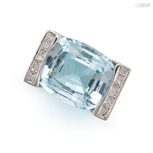 A BLUE TOPAZ AND DIAMOND COCKTAIL RING in 18ct white gold, s...
