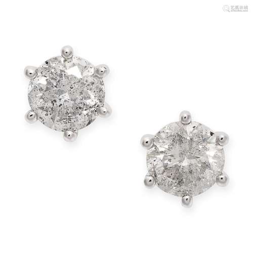 A PAIR OF DIAMOND STUD EARRINGS in 18ct white gold, each set...