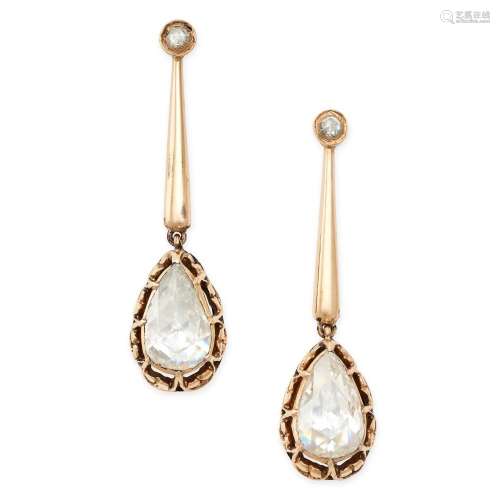 A PAIR OF ANTIQUE DIAMOND DROP EARRINGS in yellow gold, each...