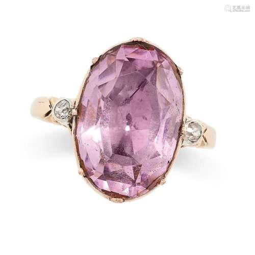 AN ANTIQUE AMETHYST AND DIAMOND DRESS RING in rose gold, set...