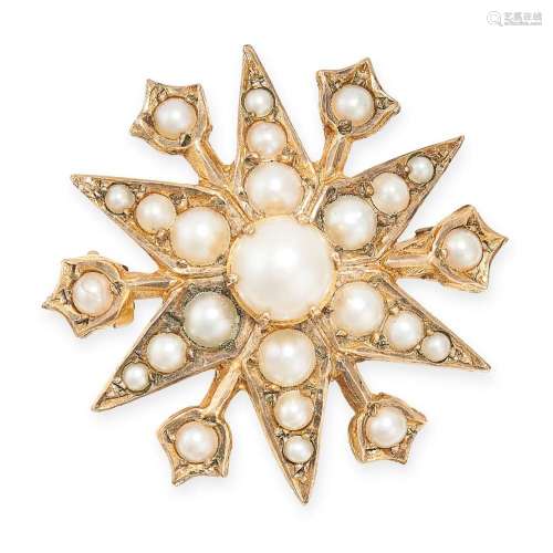A VINTAGE PEARL STAR BROOCH in 9ct yellow gold, designed as ...