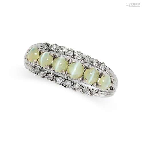 A CHRYSOBERYL CAT S EYE AND DIAMOND DRESS RING in 18ct white...