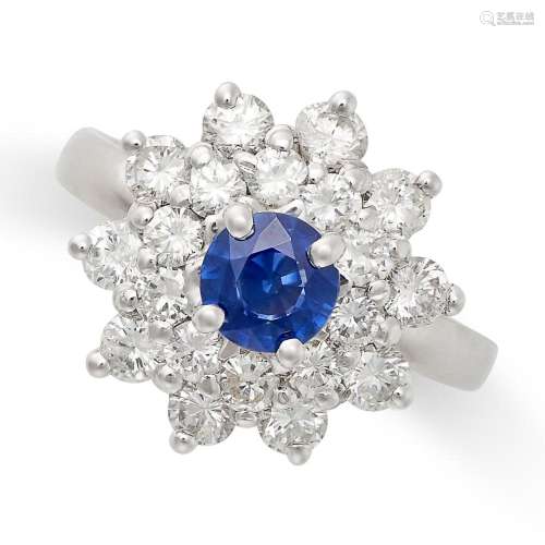 A SAPPHIRE AND DIAMOND CLUSTER RING in platinum, set with a ...