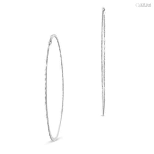 A PAIR OF LARGE DIAMOND HOOP EARRINGS in 18ct white gold, se...