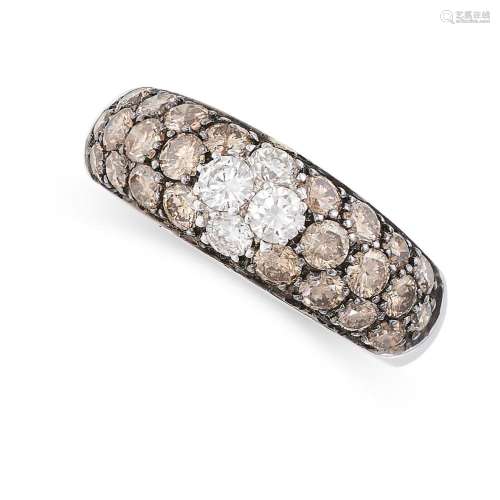 A BROWN AND WHITE DIAMOND BOMBE RING in 18ct gold, set with ...