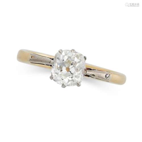 A SOLITAIRE DIAMOND RING in 18ct yellow gold, set with an ol...