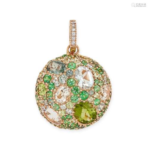 AN AQUAMARINE, PERIDOT, GREEN GARNET AND DIAMOND PENDANT in ...