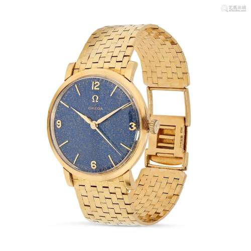 OMEGA, A VINTAGE WRISTWATCH in 18ct yellow gold, the blue ca...