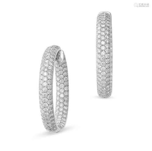 A PAIR OF DIAMOND HOOP EARRINGS in 18ct white gold, pave set...