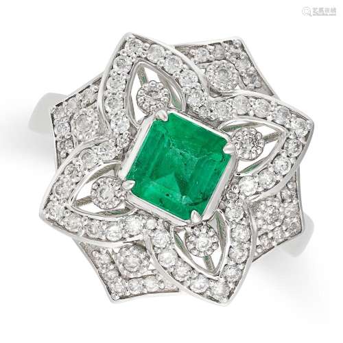 AN EMERALD AND DIAMOND RING in 18ct white gold, set with an ...