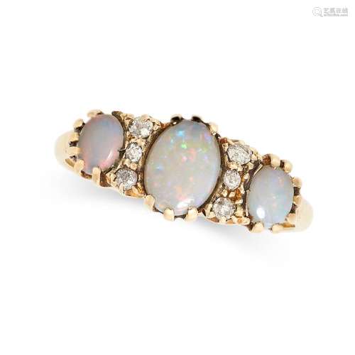 A VINTAGE OPAL AND DIAMOND RING in 18ct yellow gold, set wit...