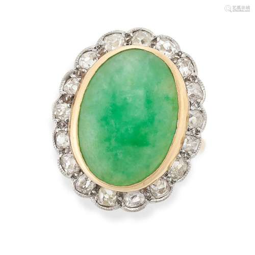 A VINTAGE JADEITE JADE AND DIAMOND RING set with a cabochon ...