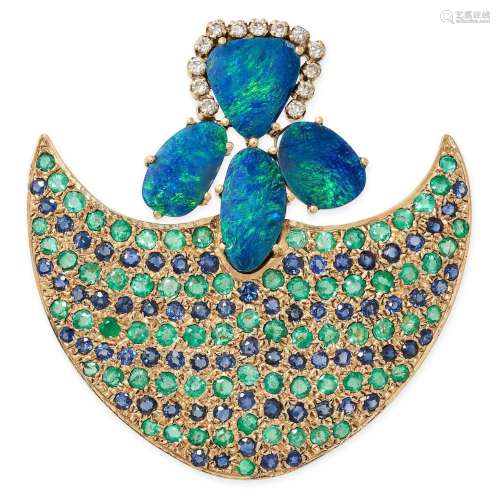 A VINTAGE BLACK OPAL DOUBLET, EMERALD, SAPPHIRE AND DIAMOND ...