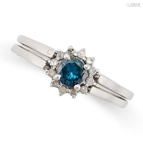 A REVERSIBLE BLUE DIAMOND AND DIAMOND RING in 14ct white gol...