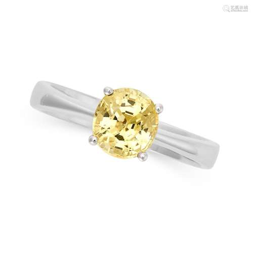 A YELLOW SAPPHIRE SOLITAIRE RING in 18ct white gold, set wit...