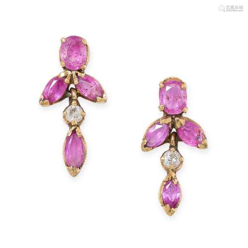 A PAIR OF PINK SAPPHIRE AND DIAMOND EARRINGS in yellow gold,...