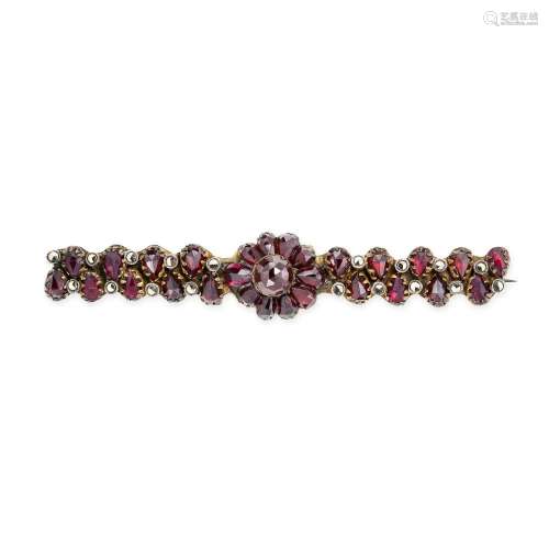 AN ANTIQUE BOHEMIAN GARNET AND MARCASITE BAR BROOCH set with...