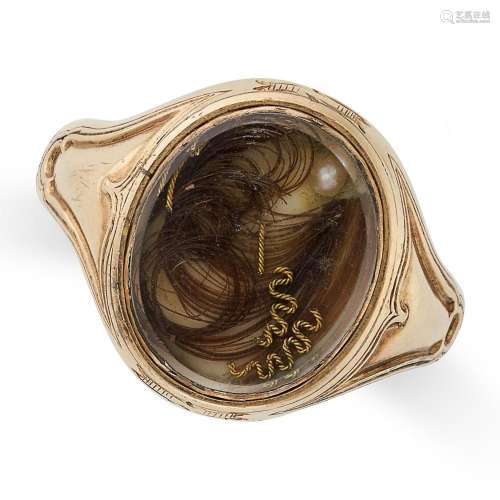 AN ANTIQUE HAIRWORK AND PEARL MOURNING LOCKET SIGNET RING in...