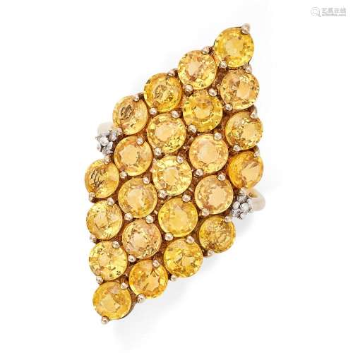 A CITRINE AND DIAMOND DRESS RING in 9ct yellow gold, the nav...