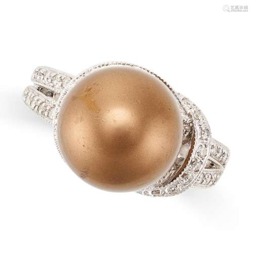 A CHOCOLATE PEARL AND DIAMOND RING in 18ct white gold, set w...