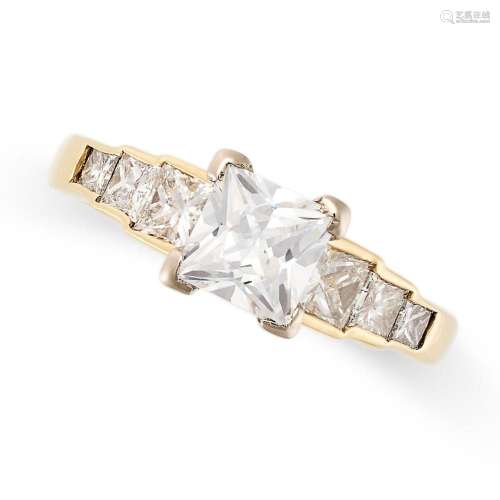 A CUBIC ZIRCONIA AND DIAMOND RING in 18ct yellow gold, set w...