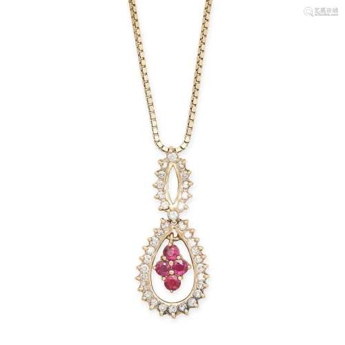 A DIAMOND AND SYNTHETIC RUBY PENDANT NECKLACE the pendant se...