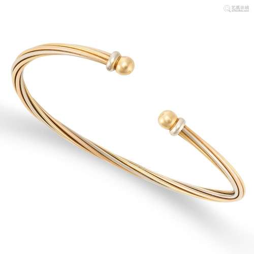 A TRINITY CUFF BANGLE in 18ct yellow, white, and rose gold, ...