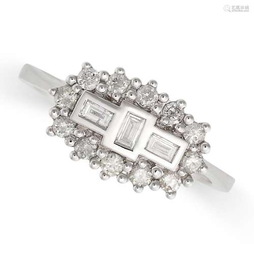 A DIAMOND PANEL RING in 18ct white gold, set with a cluster ...