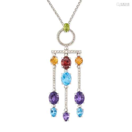 A GEMSET PENDANT AND CHAIN in 18ct white gold, the pendant c...